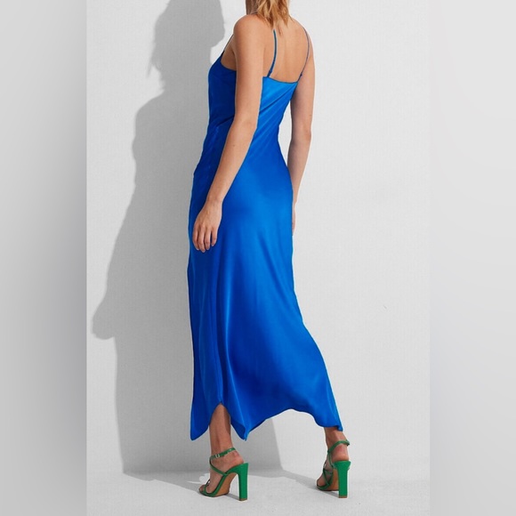 Express Conscious Edit Satin Cowl Neck Asymmetrical Hem Maxi Slip Dress - Picture 12 of 12
